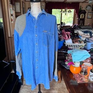 Vtg Columbia Denim Button Shooting Shirt Mens Large Blue Columbia Logo Heavy Y2K
